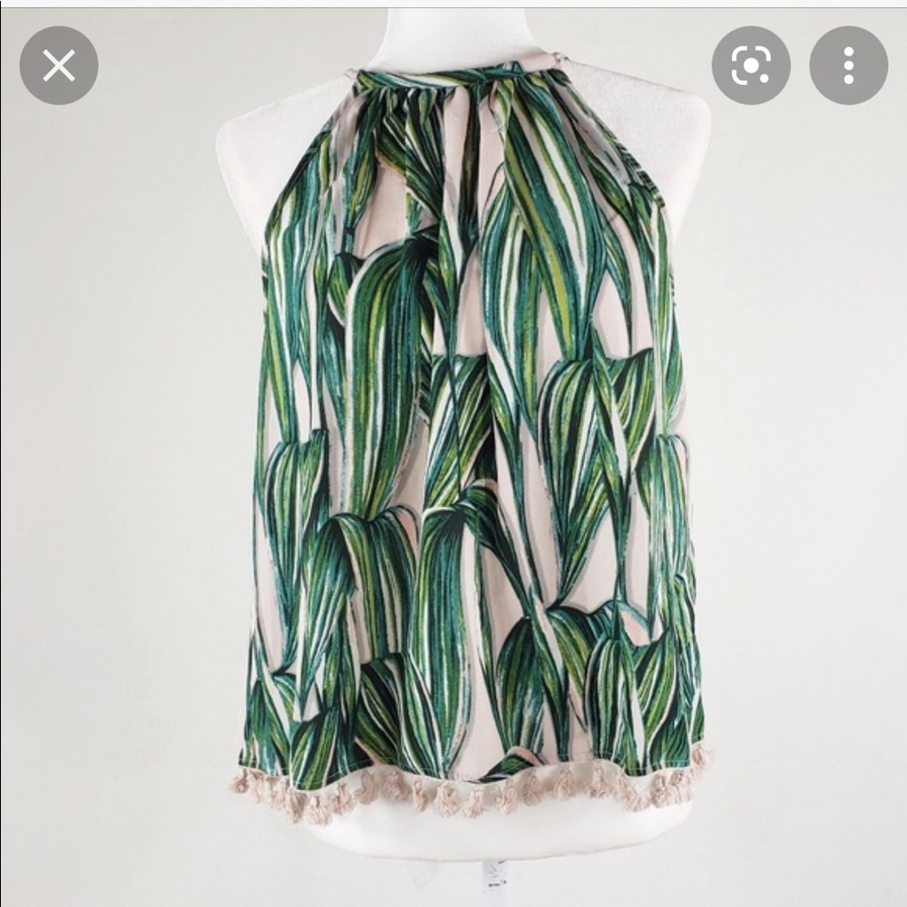 JAPNA S green leaf neck tie top with tassels